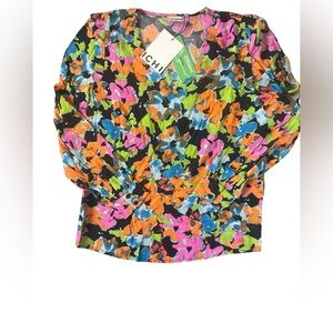 ICHI Neon Floral Abstract Blouse | 36/S